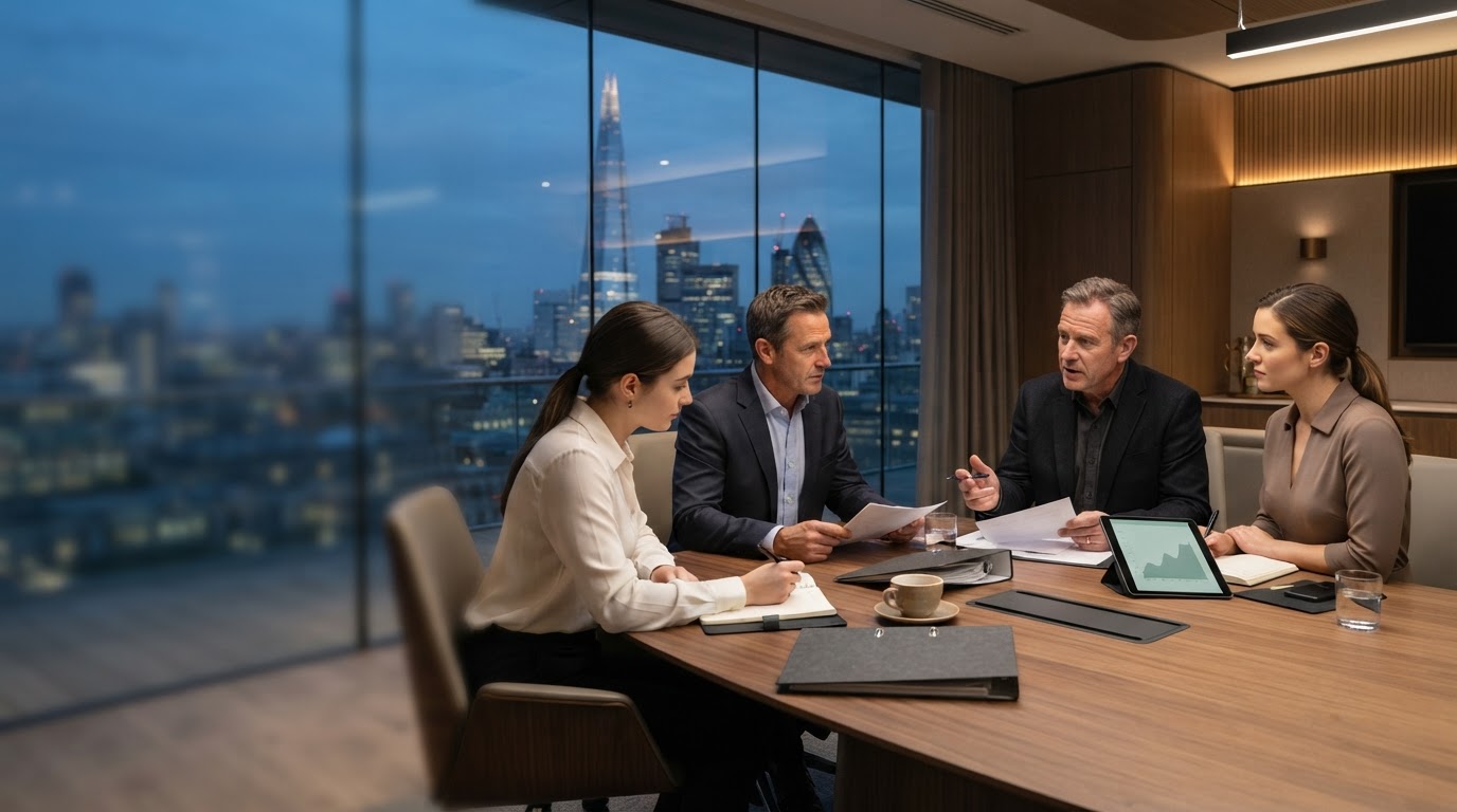 Investor Evolution executive reviewing adaptive investment data on a laptop while working remotely